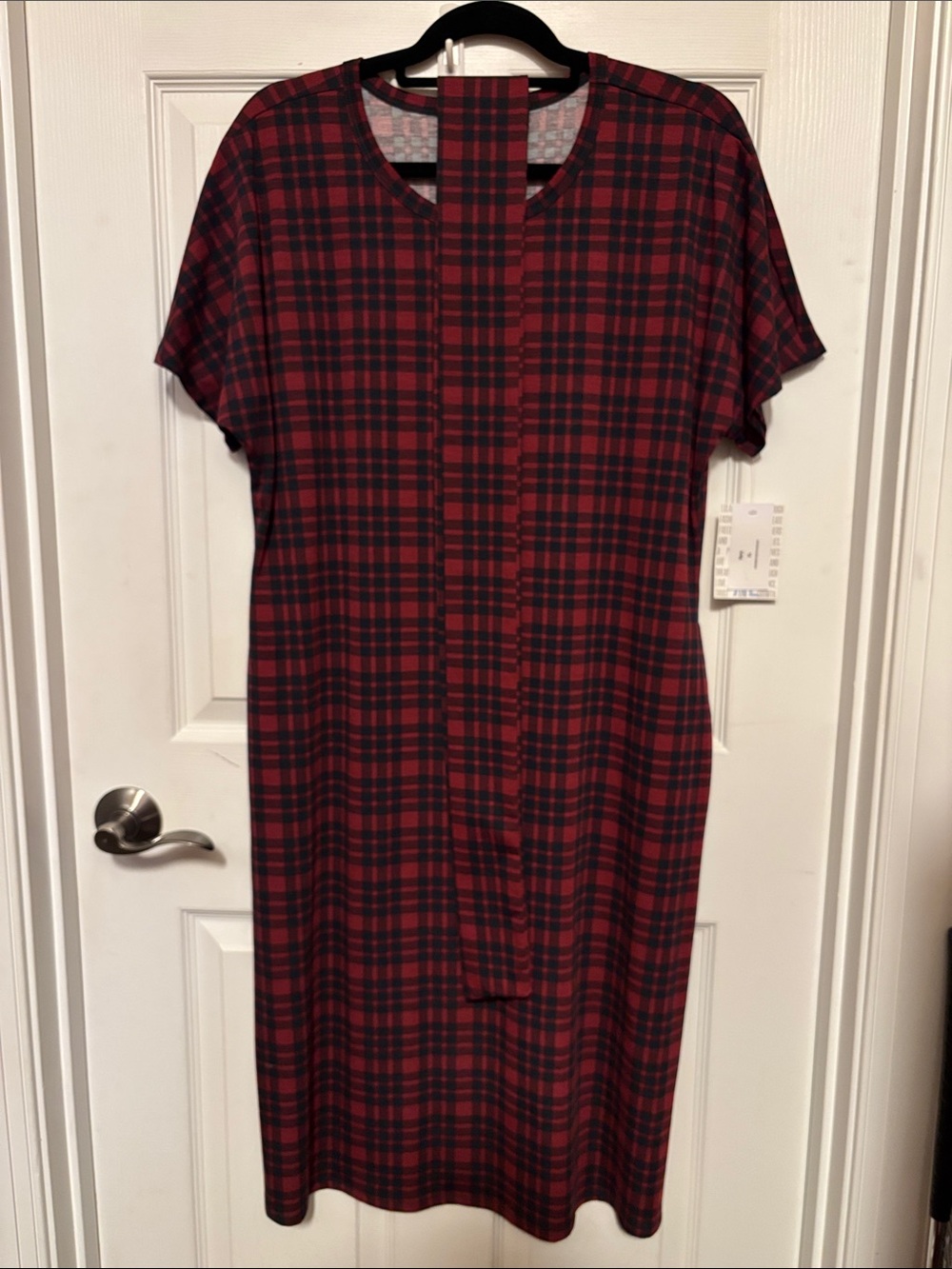 Lularoe NWT Marly Midi Dress Navy Dark Red Plaid Size XL